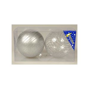 Marimex Vánoční koule s pruhy 10 cm - stříbrná - 18000249